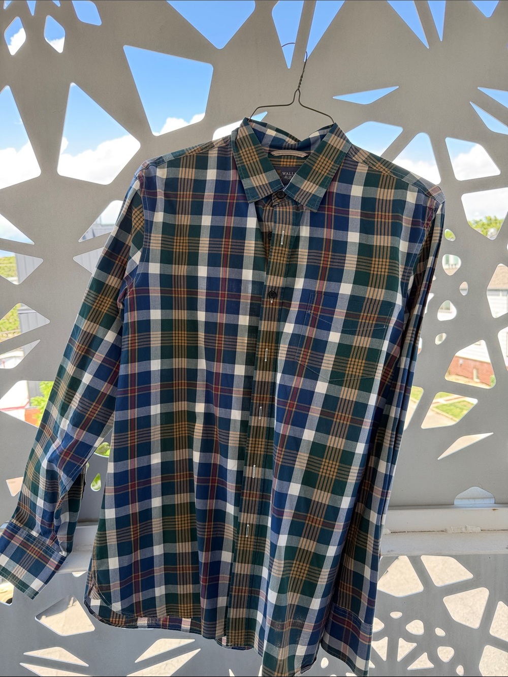 Men's Plaid Button-Up Dress Shirt - Blue & Green